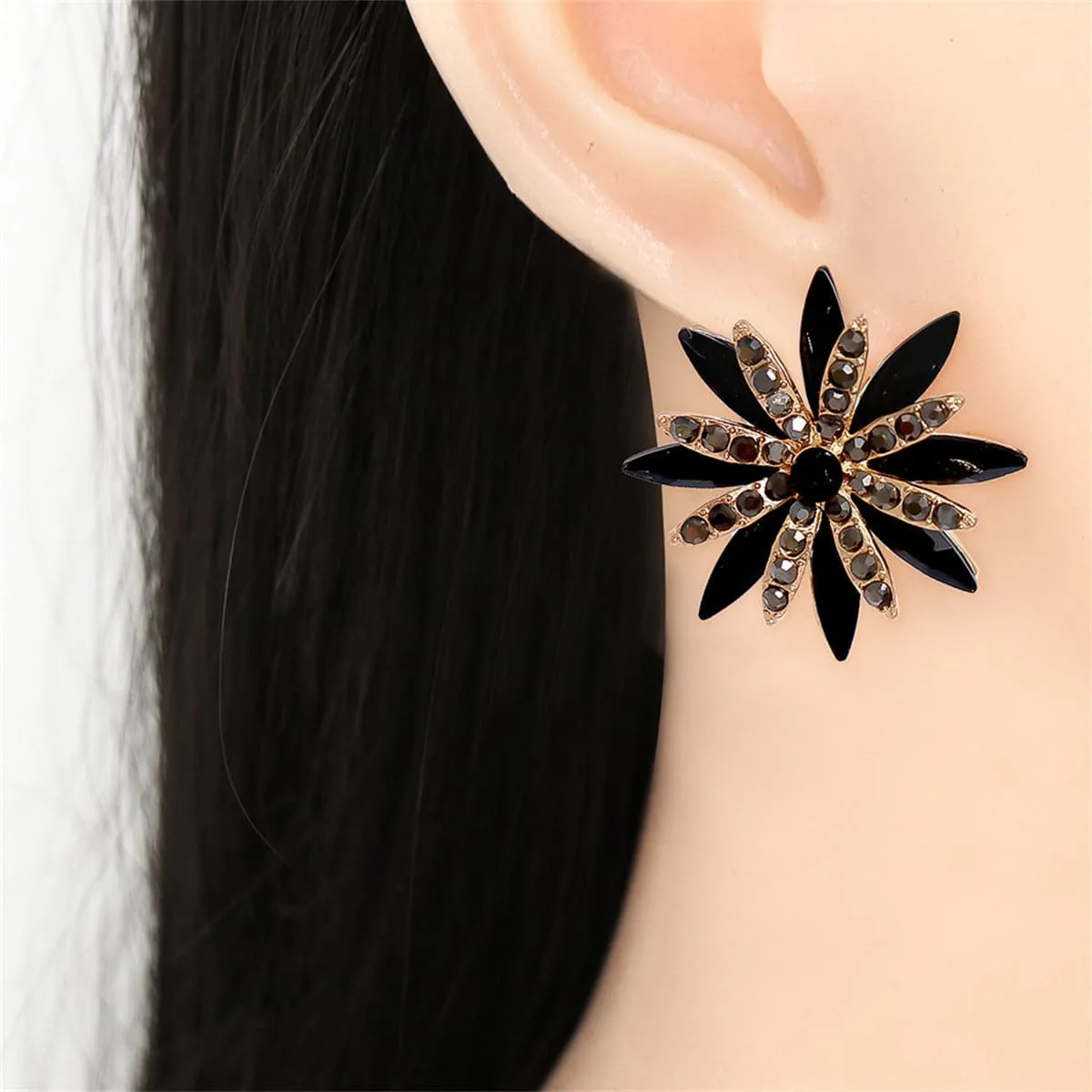 Cubic Zirconia & Crystal 18K Gold-Plated Floral Stud Earrings