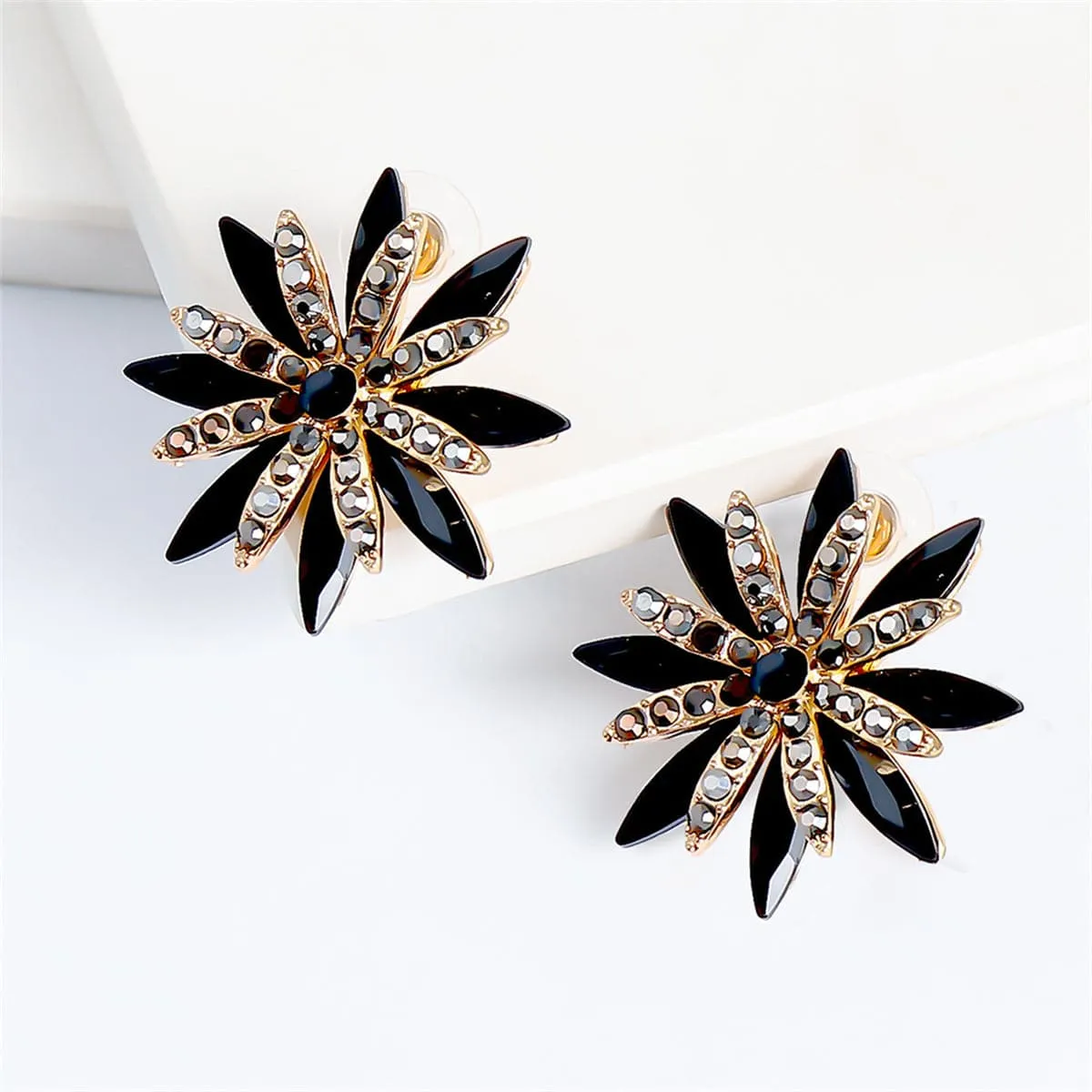 Cubic Zirconia & Crystal 18K Gold-Plated Floral Stud Earrings
