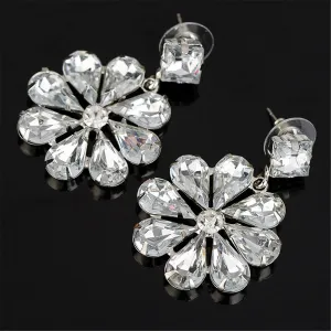 Cubic Zirconia & Crystal Flower Drop Earrings