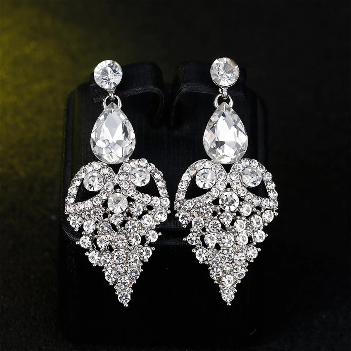 Cubic Zirconia & Crystal Openwork Heart Pear-Cut Drop Earrings