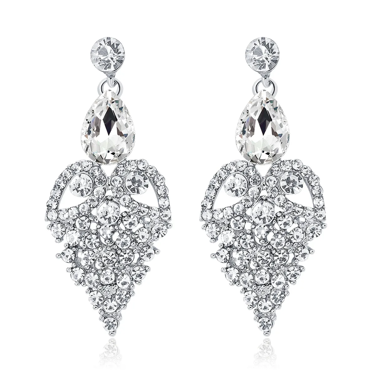 Cubic Zirconia & Crystal Openwork Heart Pear-Cut Drop Earrings