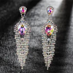 Cubic Zirconia & Crystal Pear Tassel Drop Earrings