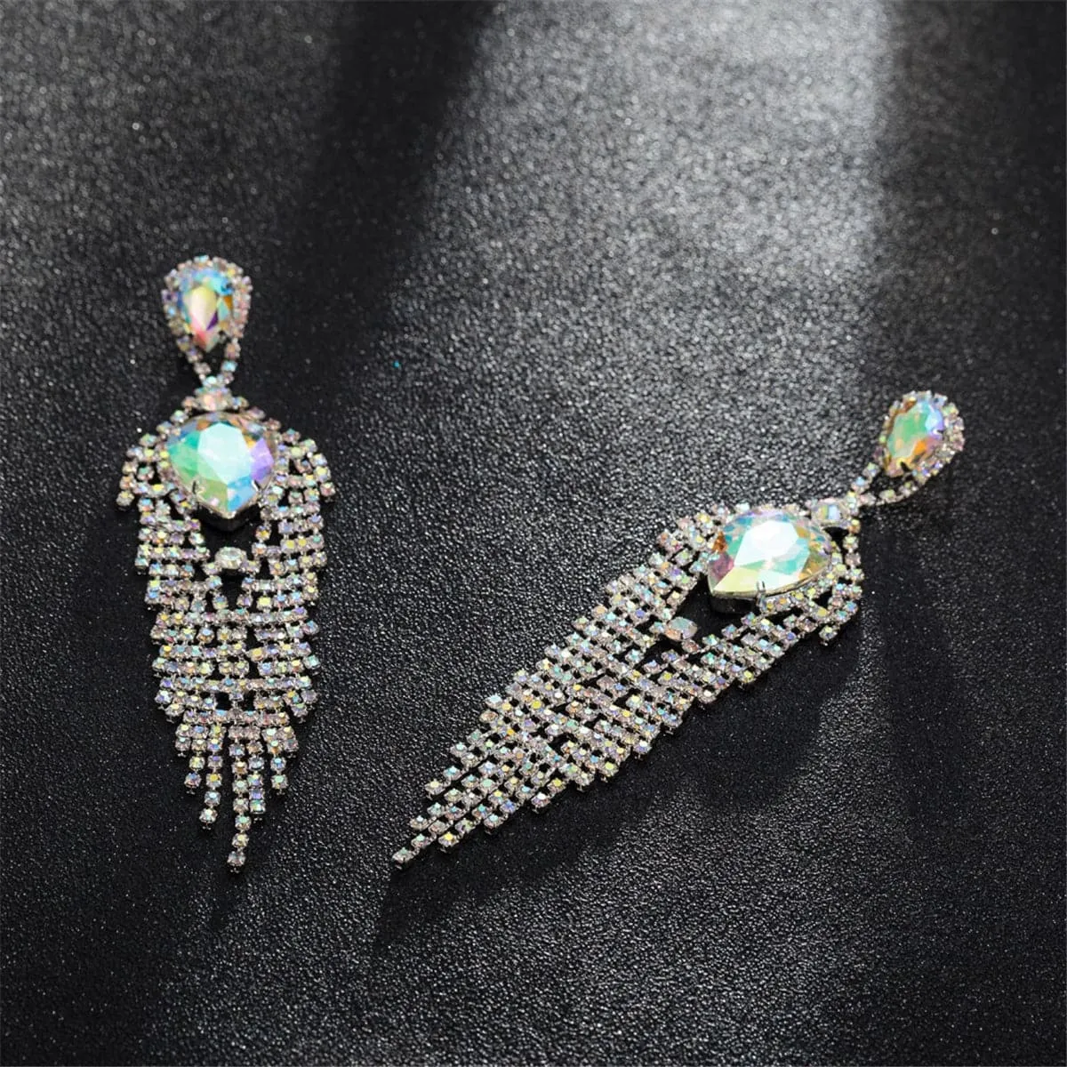 Cubic Zirconia & Crystal Pear Tassel Drop Earrings