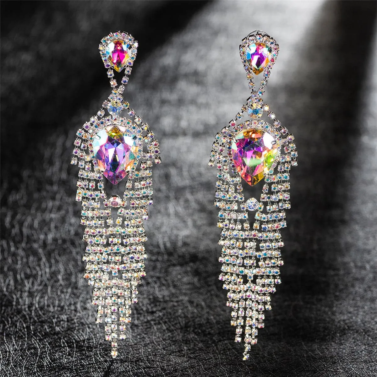 Cubic Zirconia & Crystal Pear Tassel Drop Earrings
