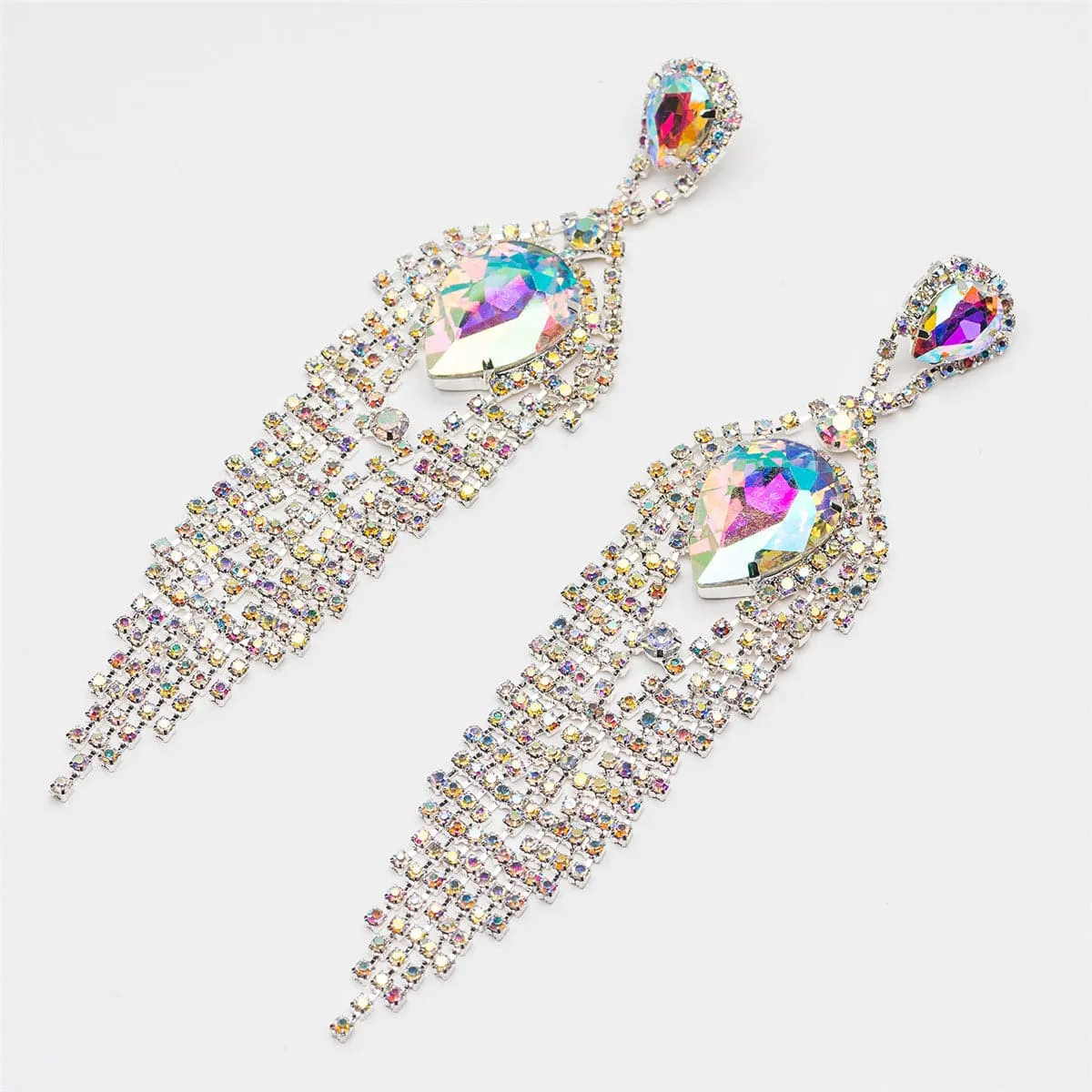 Cubic Zirconia & Crystal Pear Tassel Drop Earrings