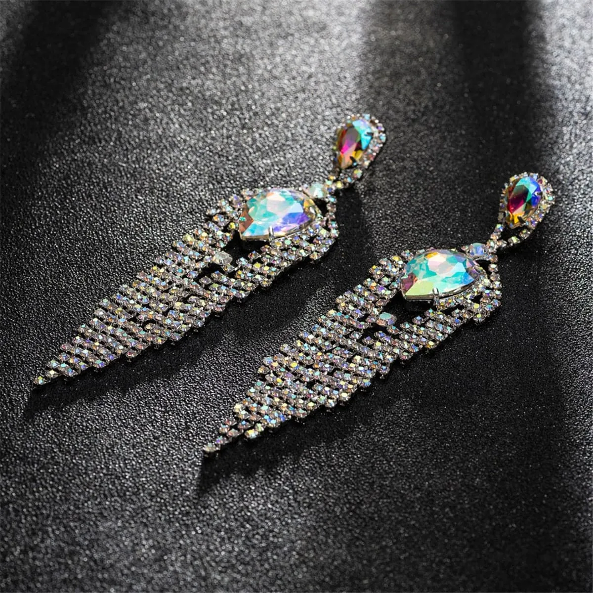 Cubic Zirconia & Crystal Pear Tassel Drop Earrings