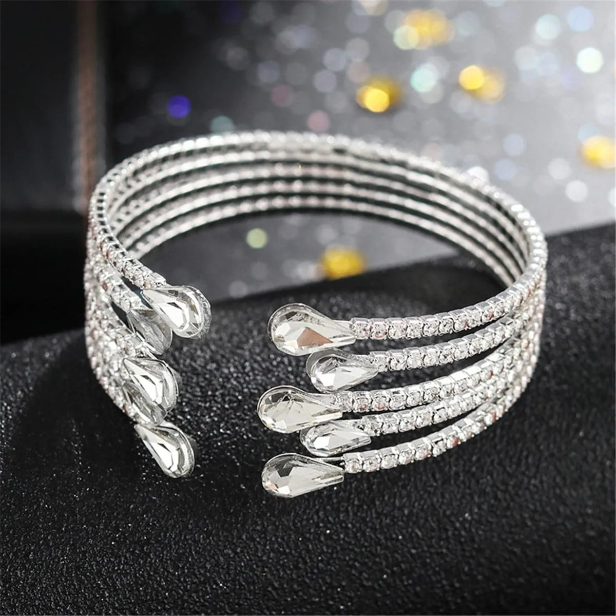 Cubic Zirconia & Crystal Teardrop Layered Cuff