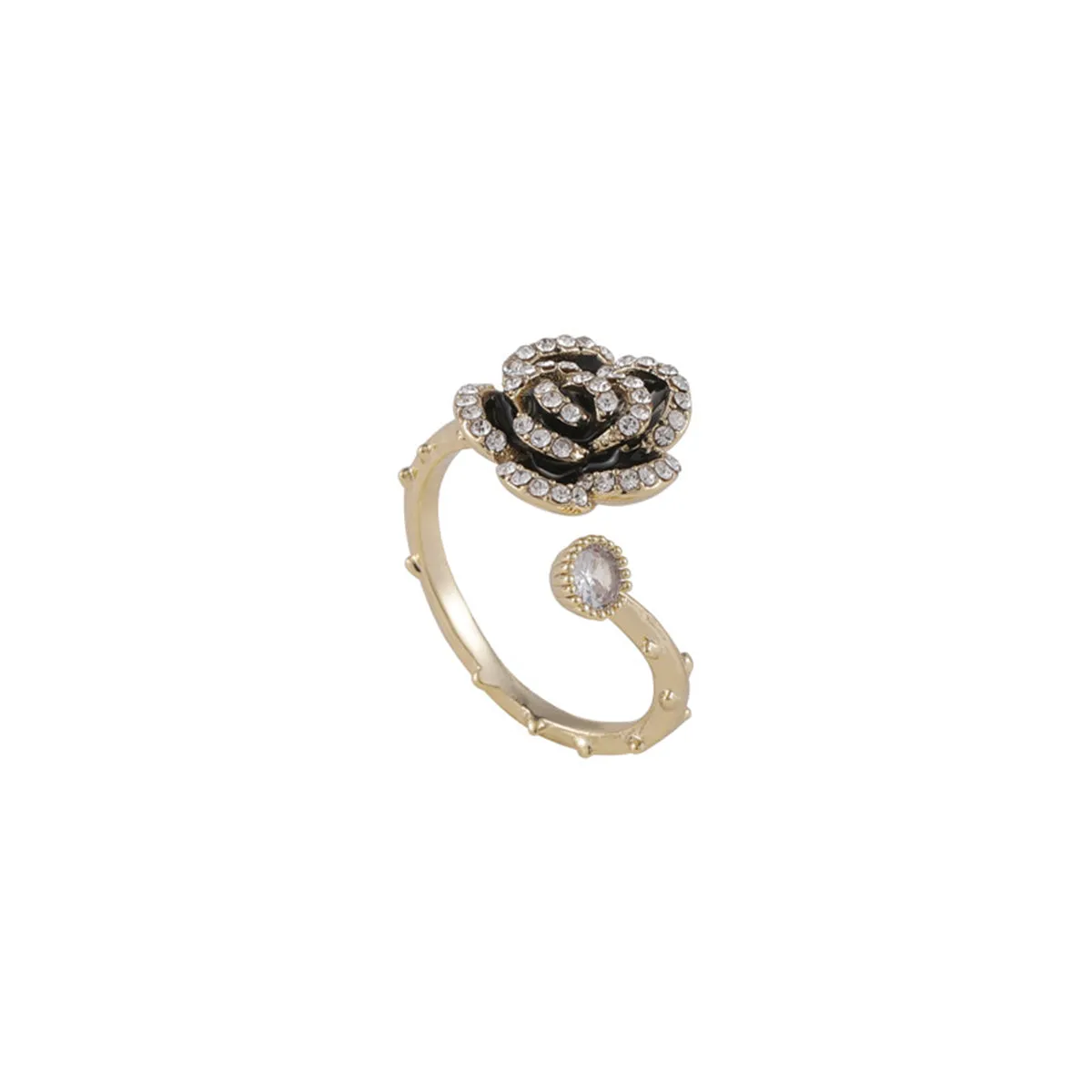 Cubic Zirconia & Enamel 18K Gold-Plated Camellia Bypass Ring