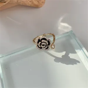 Cubic Zirconia & Enamel 18K Gold-Plated Camellia Bypass Ring