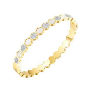 Cubic Zirconia & Shell 18K Gold-Plated Hexagon Bangle