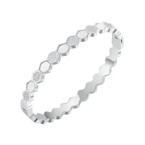 Cubic Zirconia & Shell Silver-Plated Hexagon Bangle
