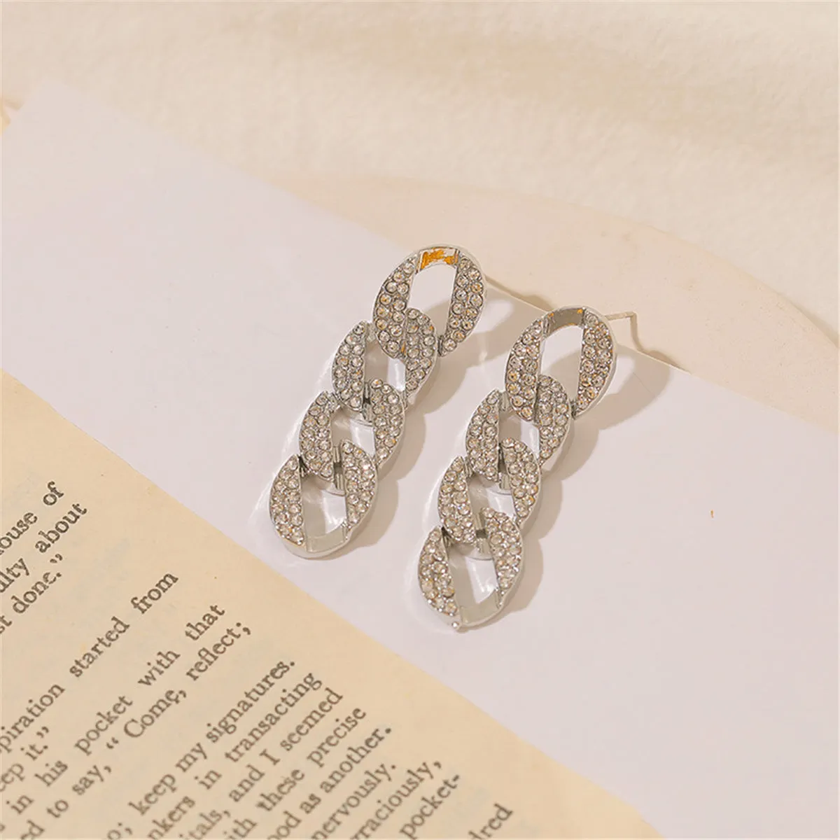 Cubic Zirconia & Silver-Plated Cable Chain Drop Earrings