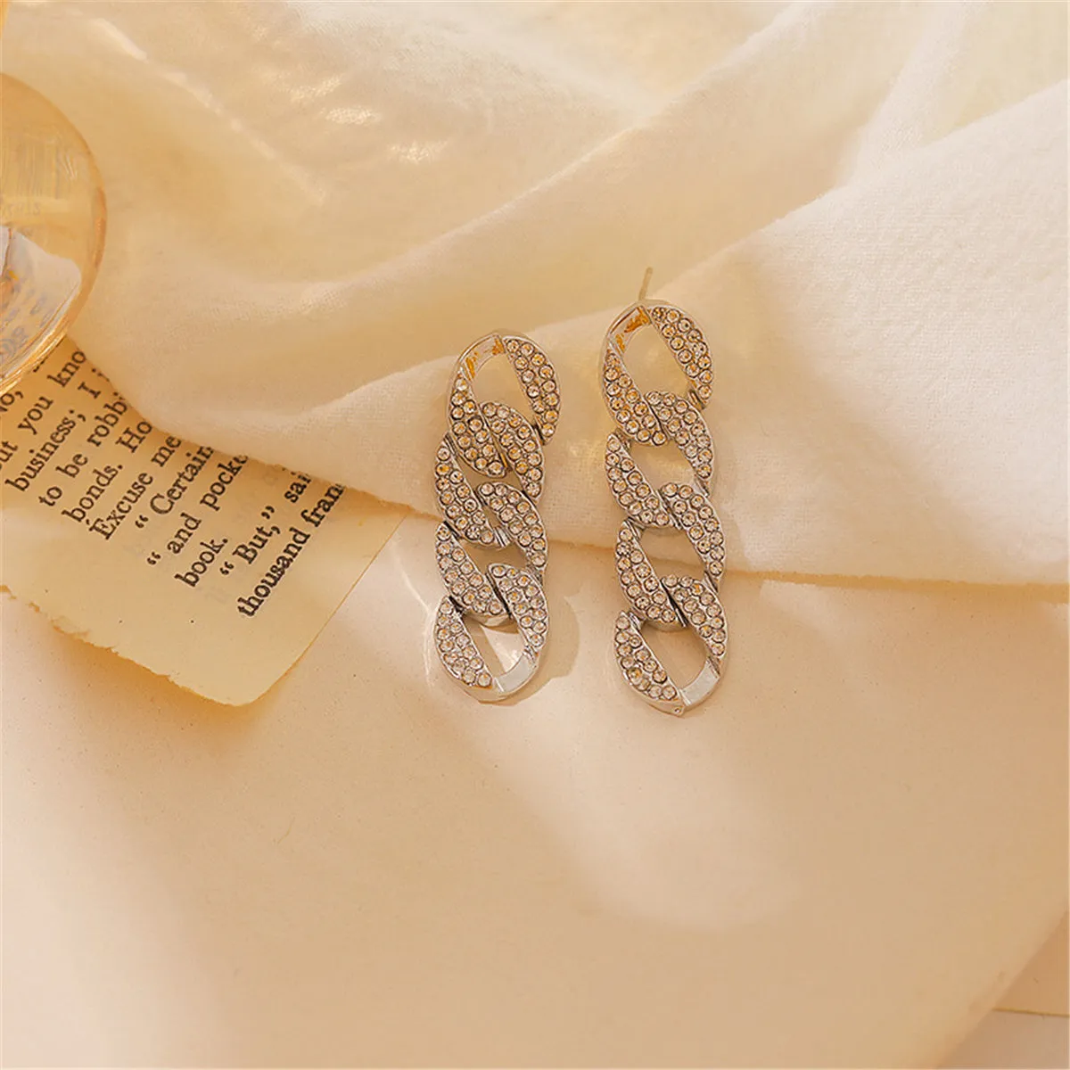 Cubic Zirconia & Silver-Plated Cable Chain Drop Earrings