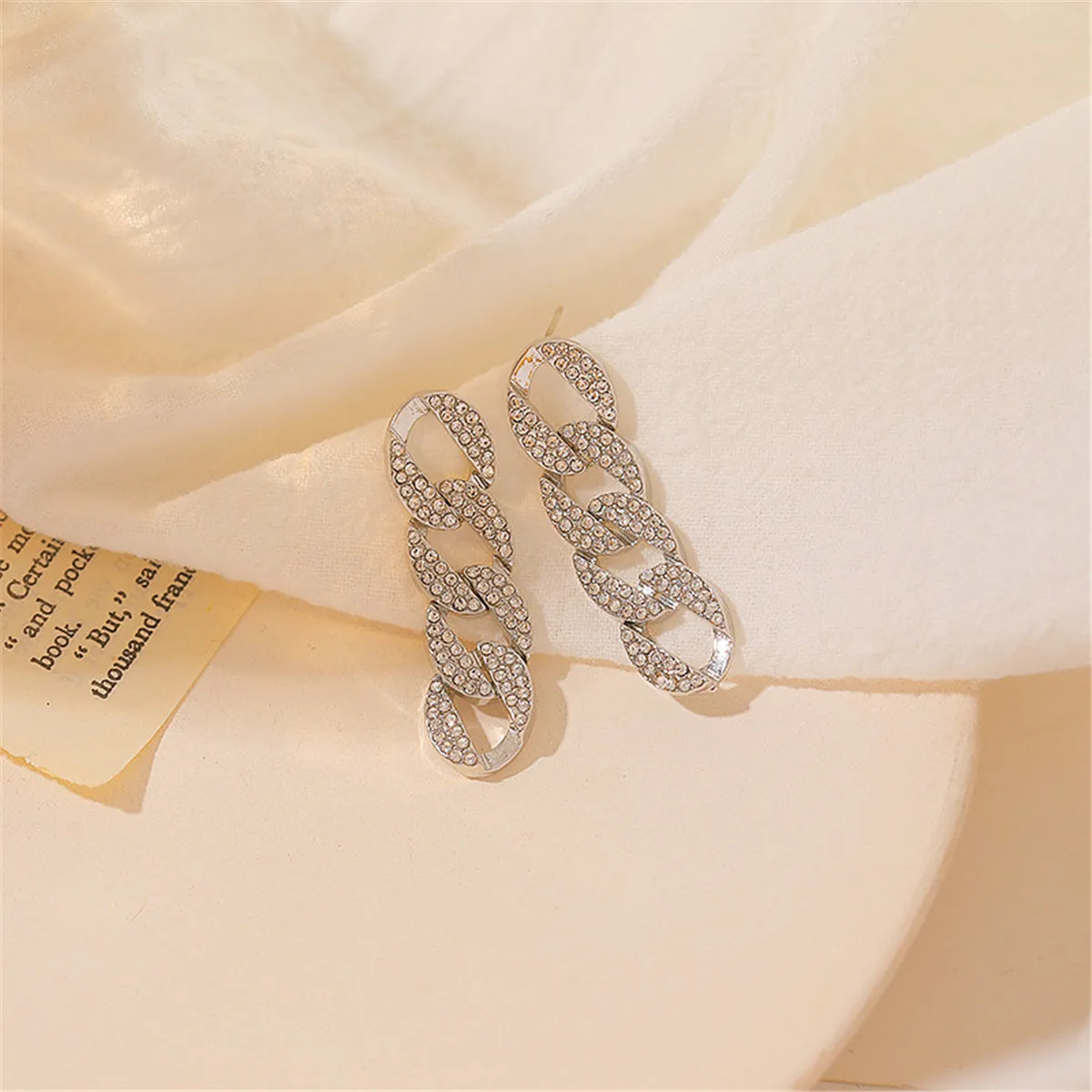 Cubic Zirconia & Silver-Plated Cable Chain Drop Earrings