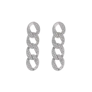 Cubic Zirconia & Silver-Plated Cable Chain Drop Earrings