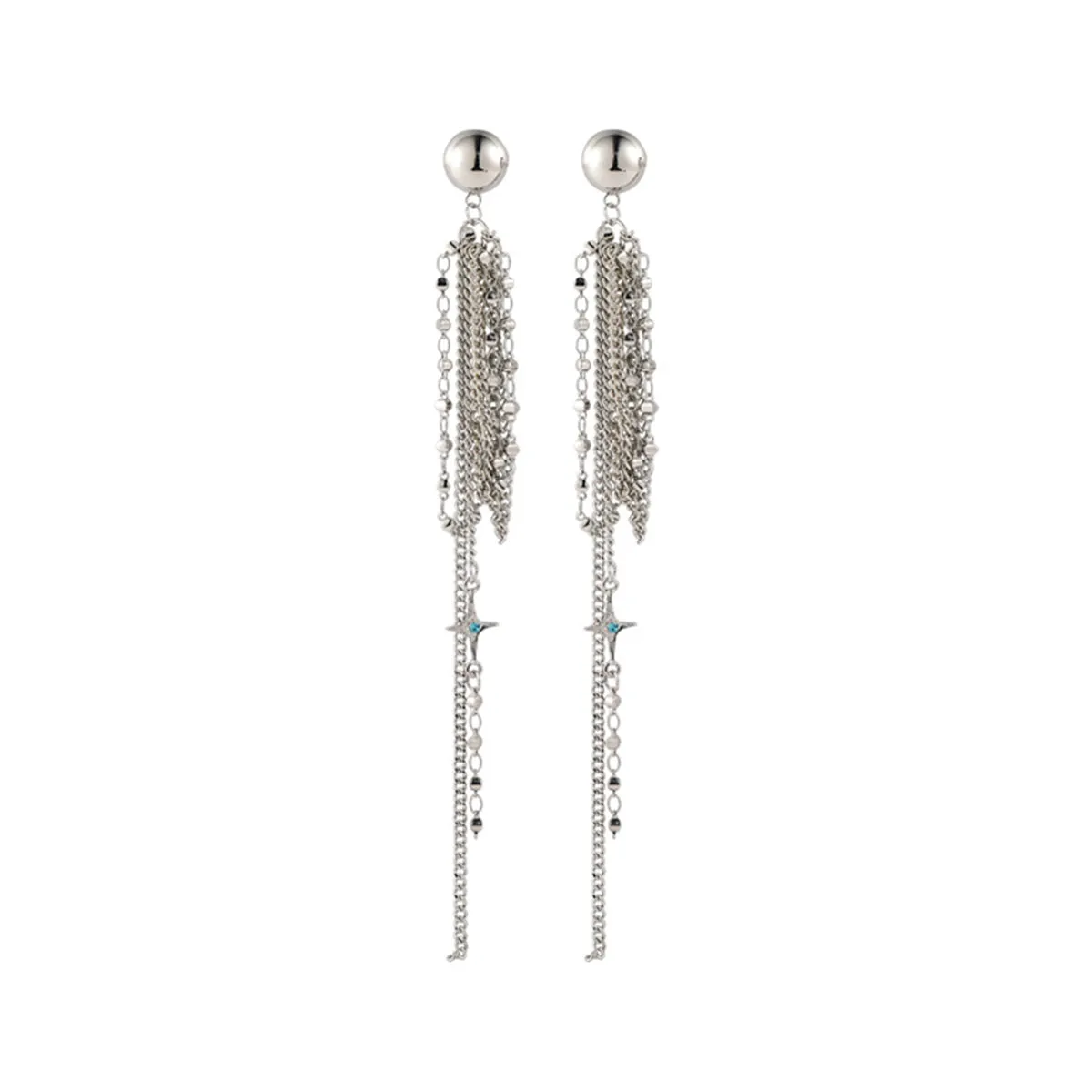Cubic Zirconia & Silver-Plated Star Tassel Drop Earrings