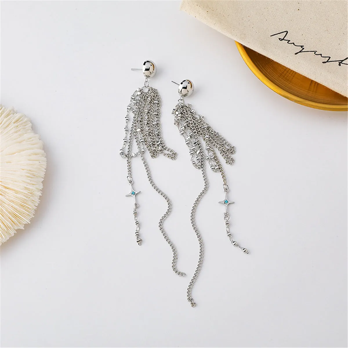Cubic Zirconia & Silver-Plated Star Tassel Drop Earrings