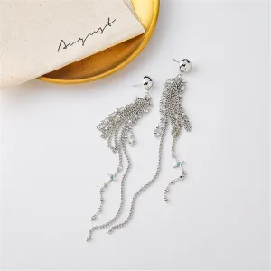 Cubic Zirconia & Silver-Plated Star Tassel Drop Earrings