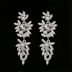 Cubic Zirconia & Silver-Plated Tiered Flower Drop Earrings