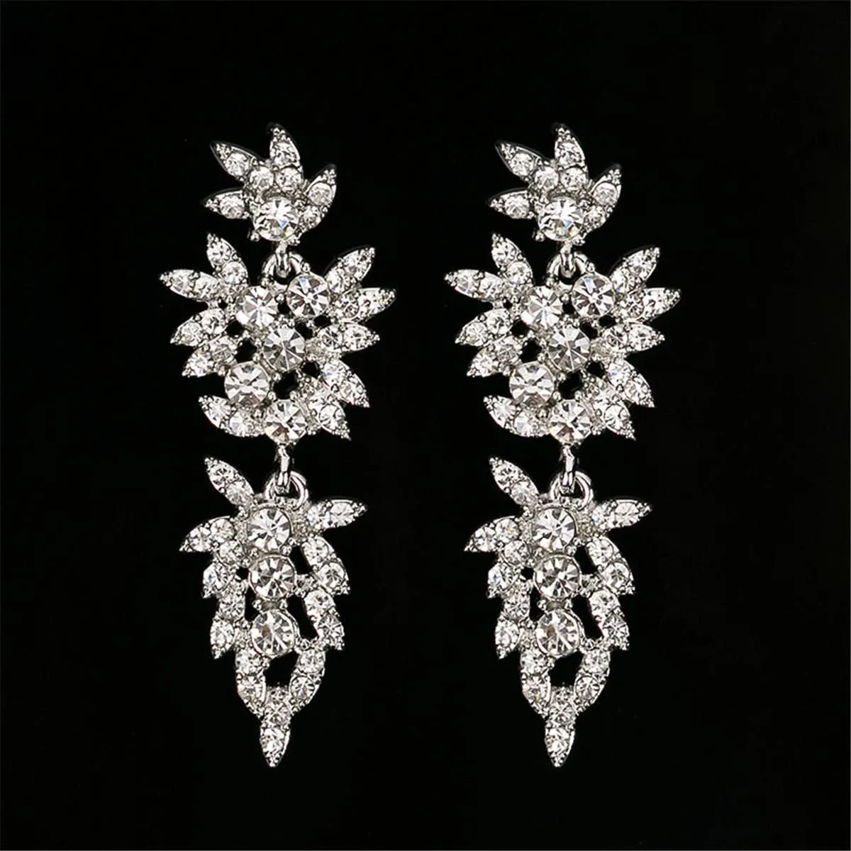 Cubic Zirconia & Silver-Plated Tiered Flower Drop Earrings