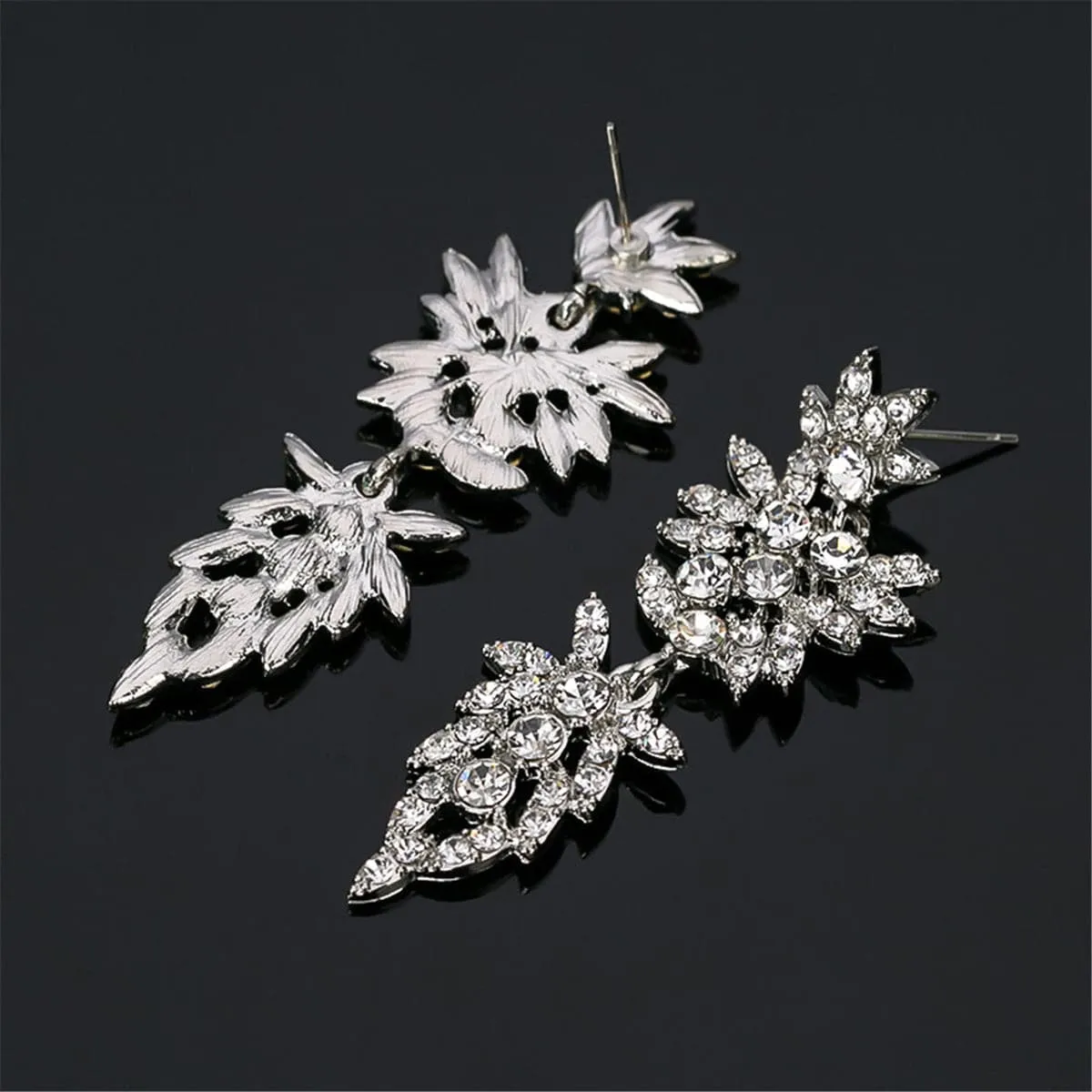 Cubic Zirconia & Silver-Plated Tiered Flower Drop Earrings