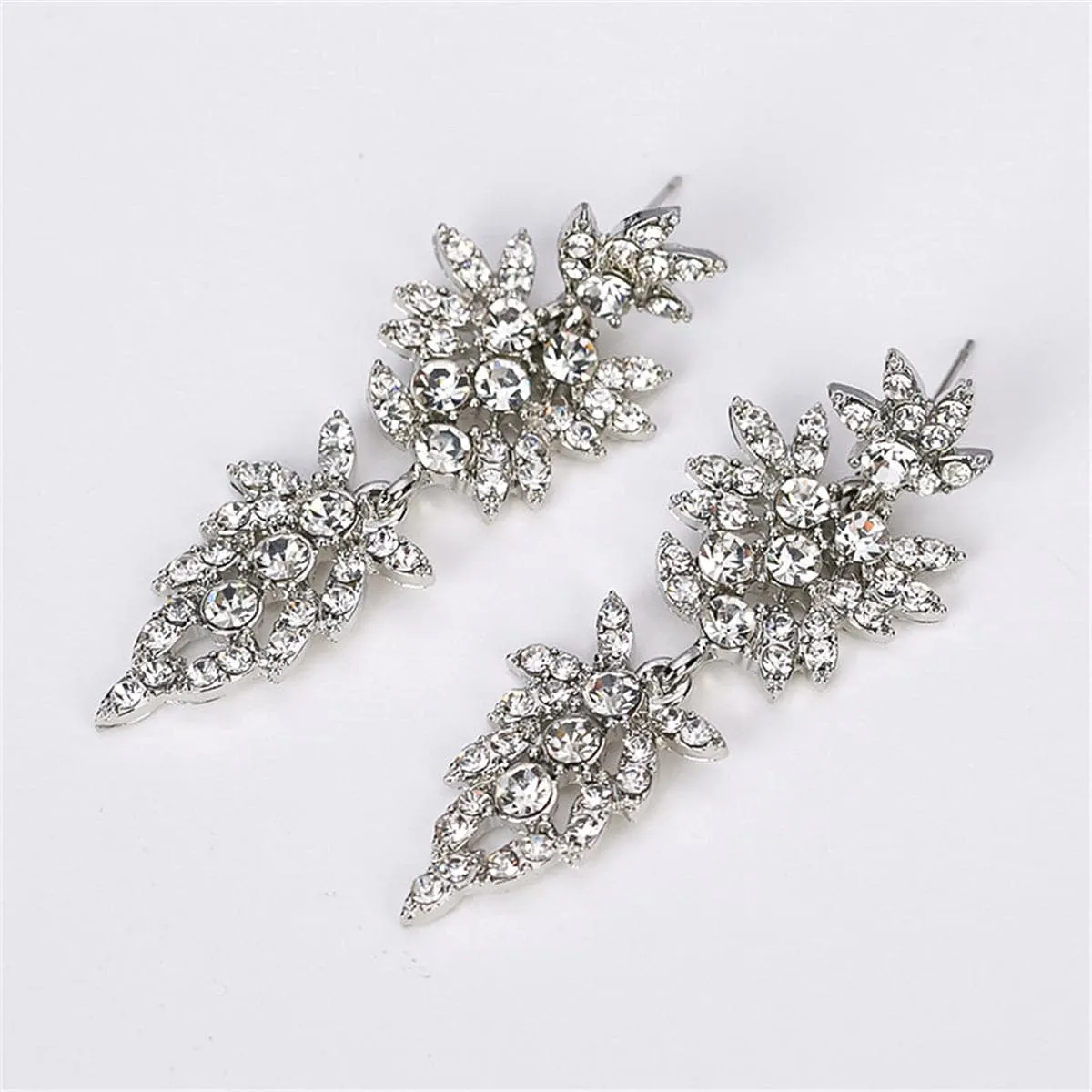 Cubic Zirconia & Silver-Plated Tiered Flower Drop Earrings
