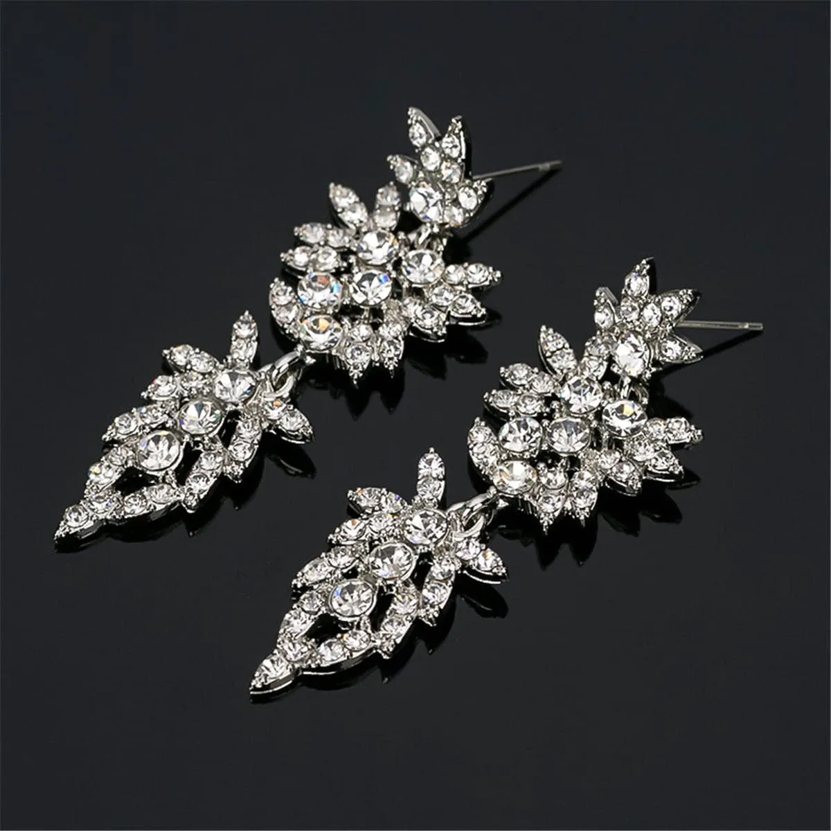 Cubic Zirconia & Silver-Plated Tiered Flower Drop Earrings