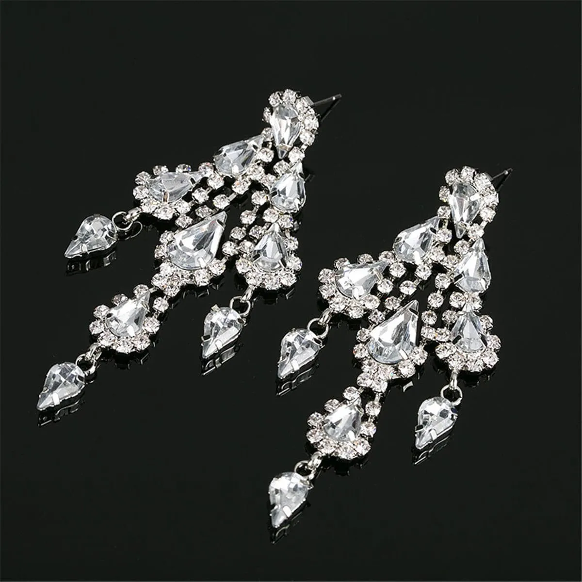 Cubic Zirconia & Silver-Plated Tiered Tassel Drop Earrings