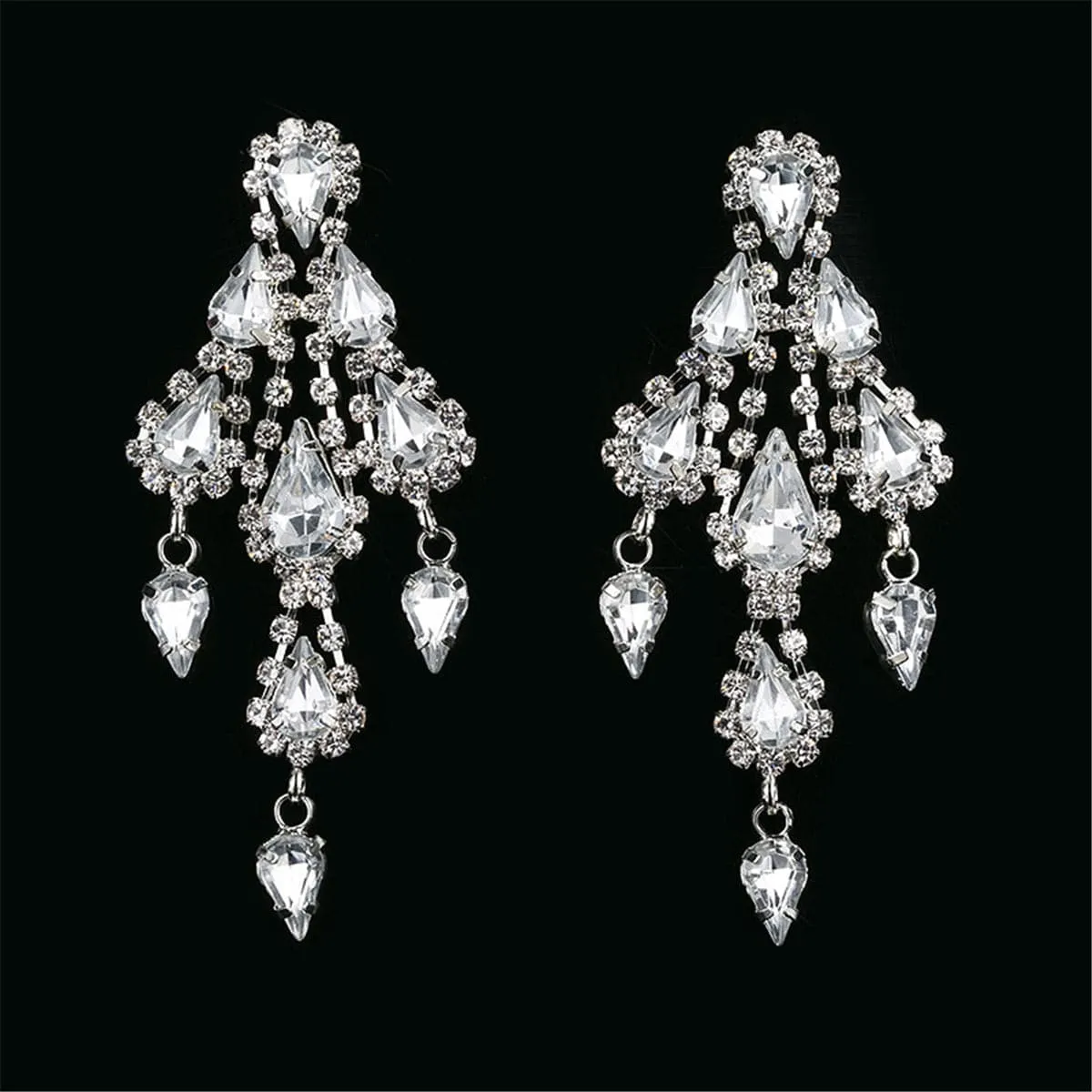 Cubic Zirconia & Silver-Plated Tiered Tassel Drop Earrings