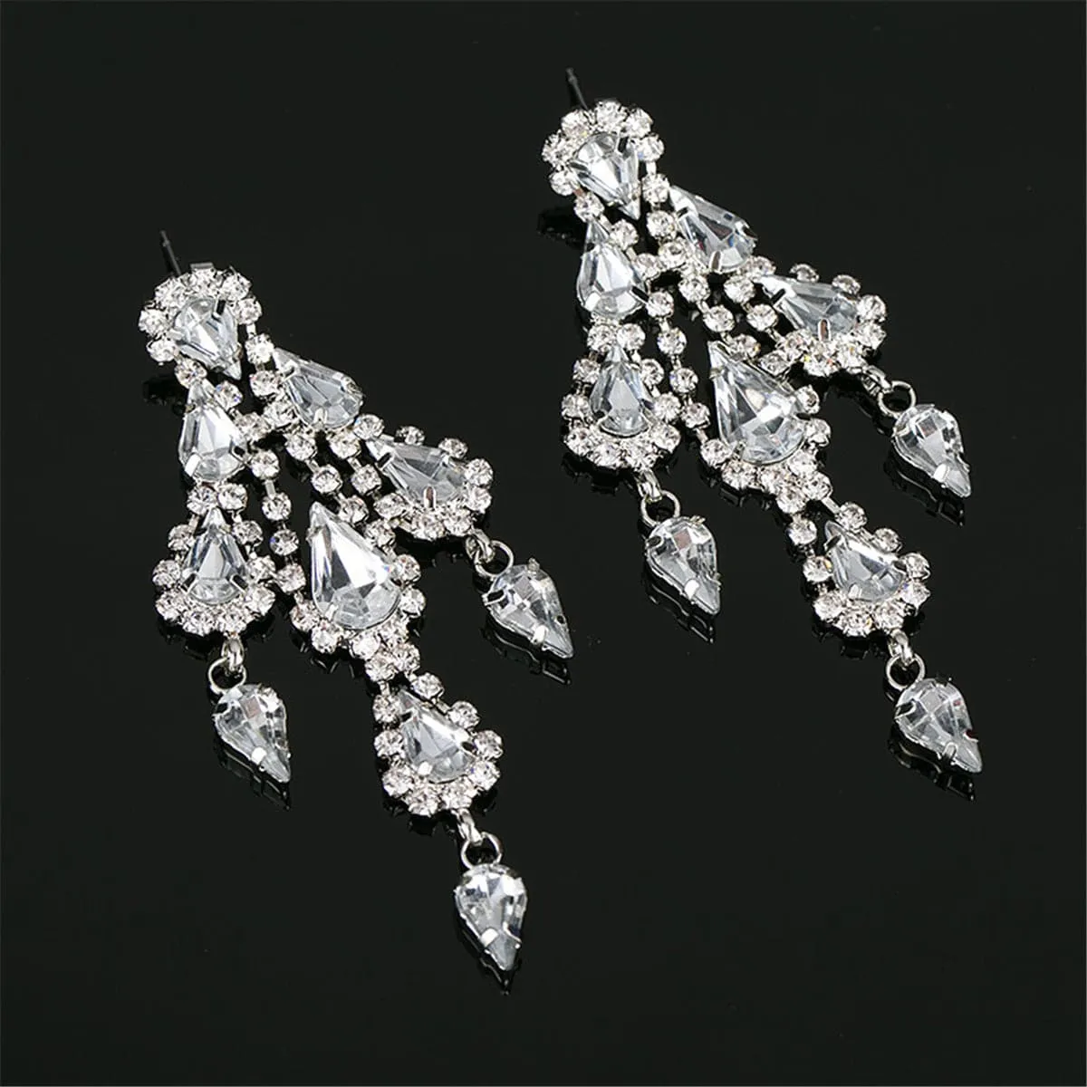 Cubic Zirconia & Silver-Plated Tiered Tassel Drop Earrings