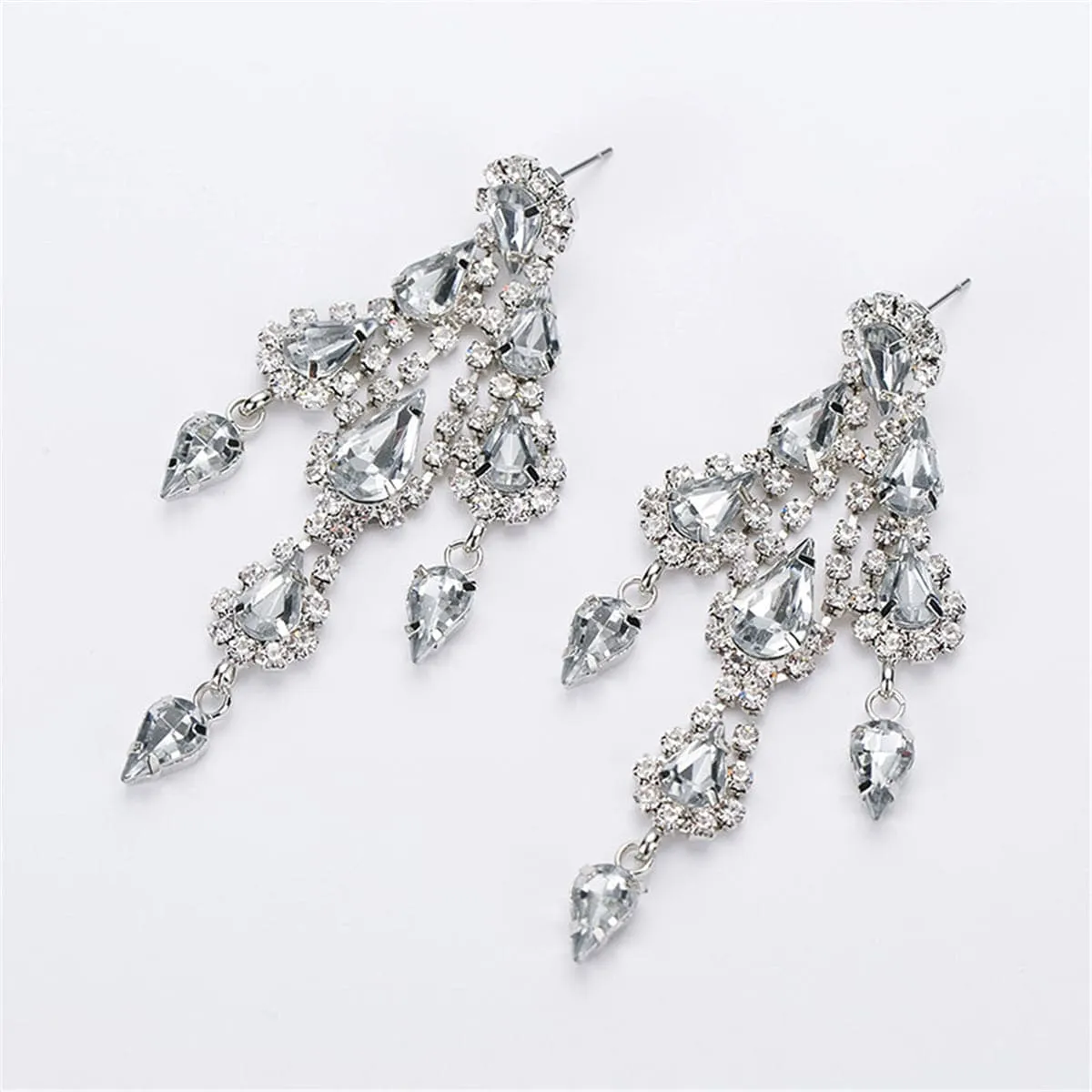Cubic Zirconia & Silver-Plated Tiered Tassel Drop Earrings