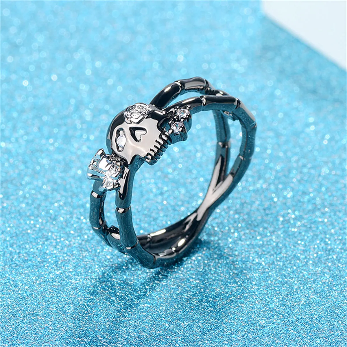Cubic Zirconia & Two-Tone Miss Skull Ring