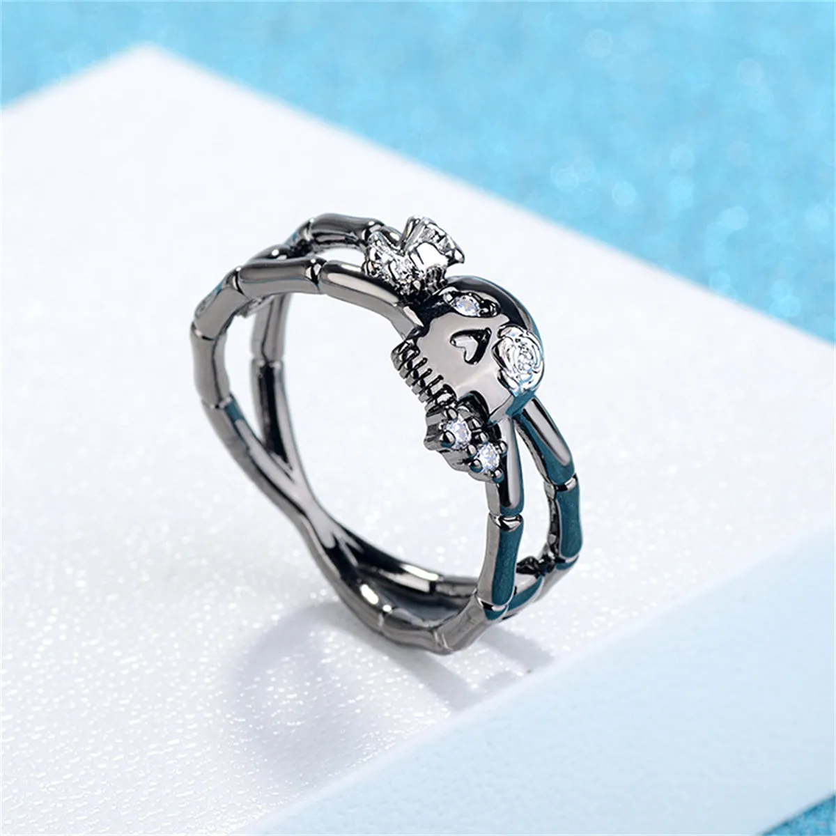 Cubic Zirconia & Two-Tone Miss Skull Ring