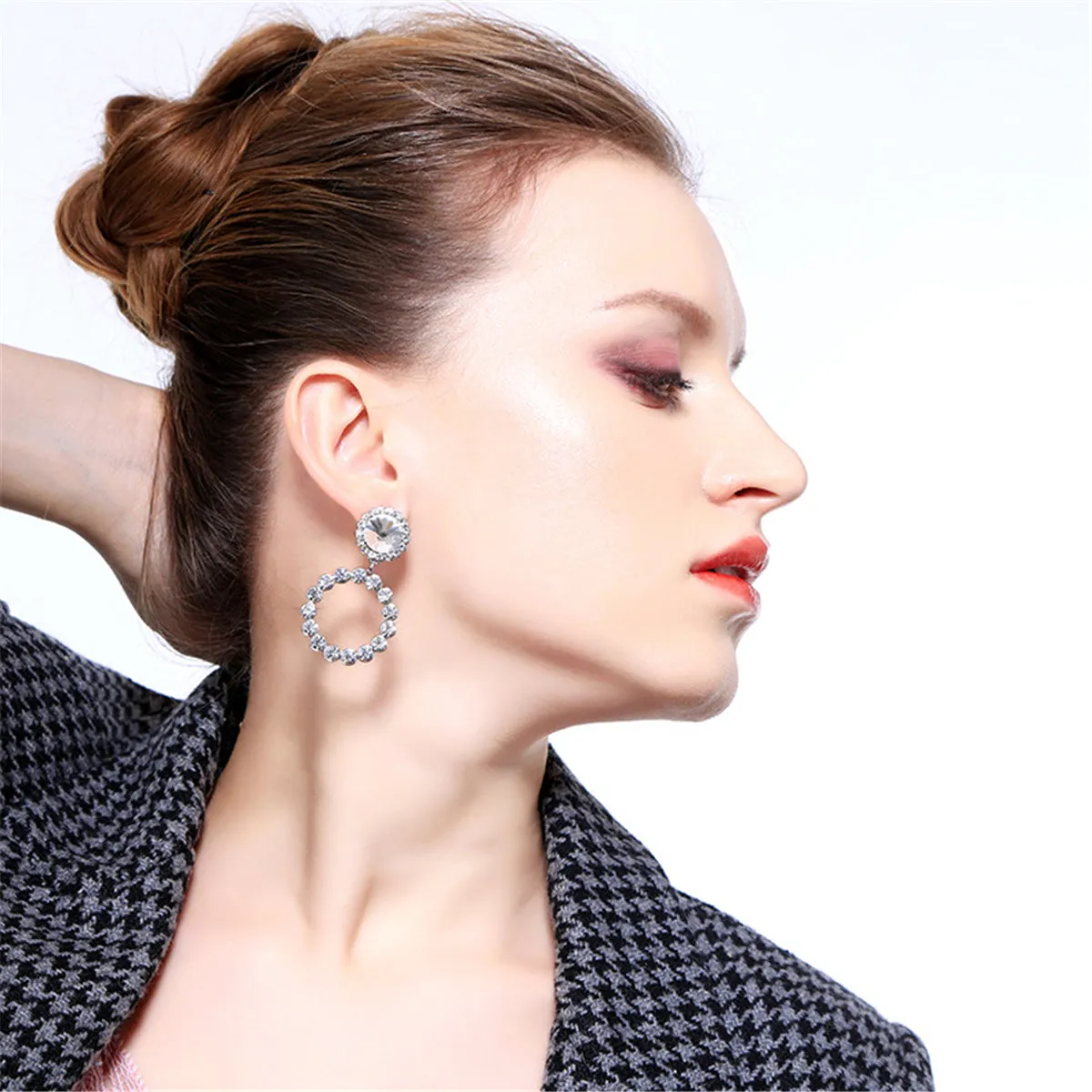 Cubic Zirconia Round Cut Bezel Dangle Hoop Drop Earrings