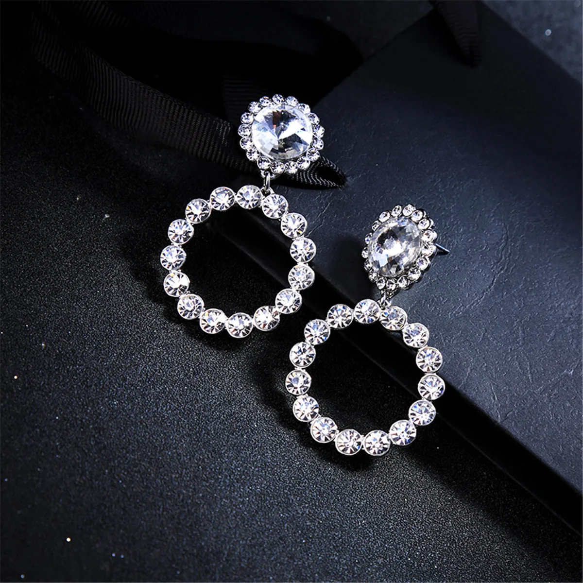 Cubic Zirconia Round Cut Bezel Dangle Hoop Drop Earrings