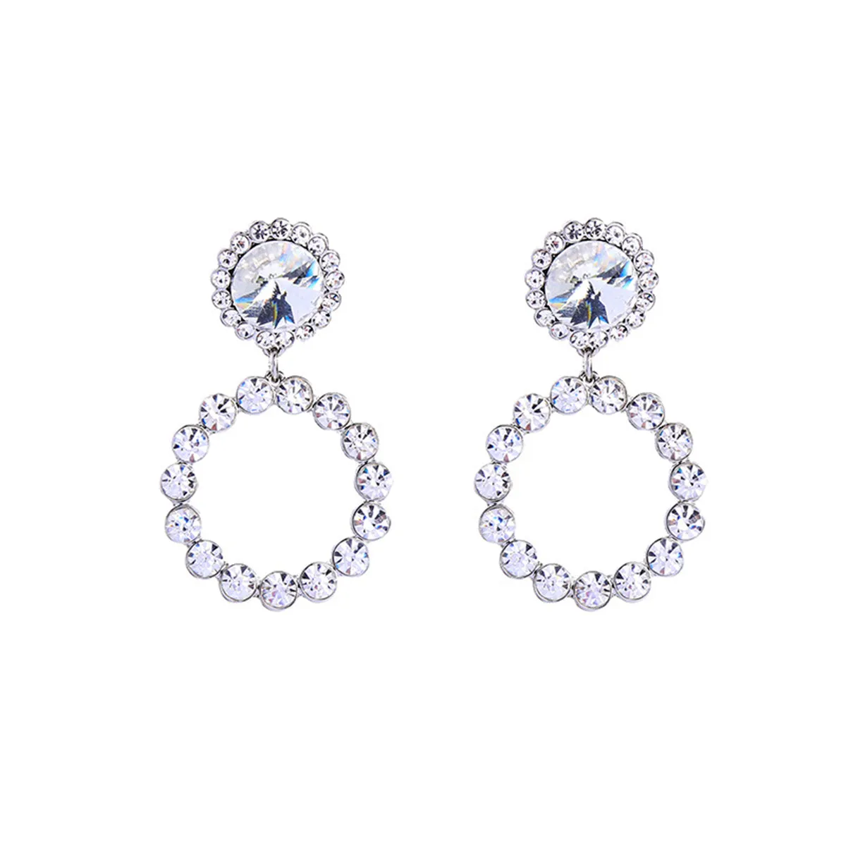 Cubic Zirconia Round Cut Bezel Dangle Hoop Drop Earrings