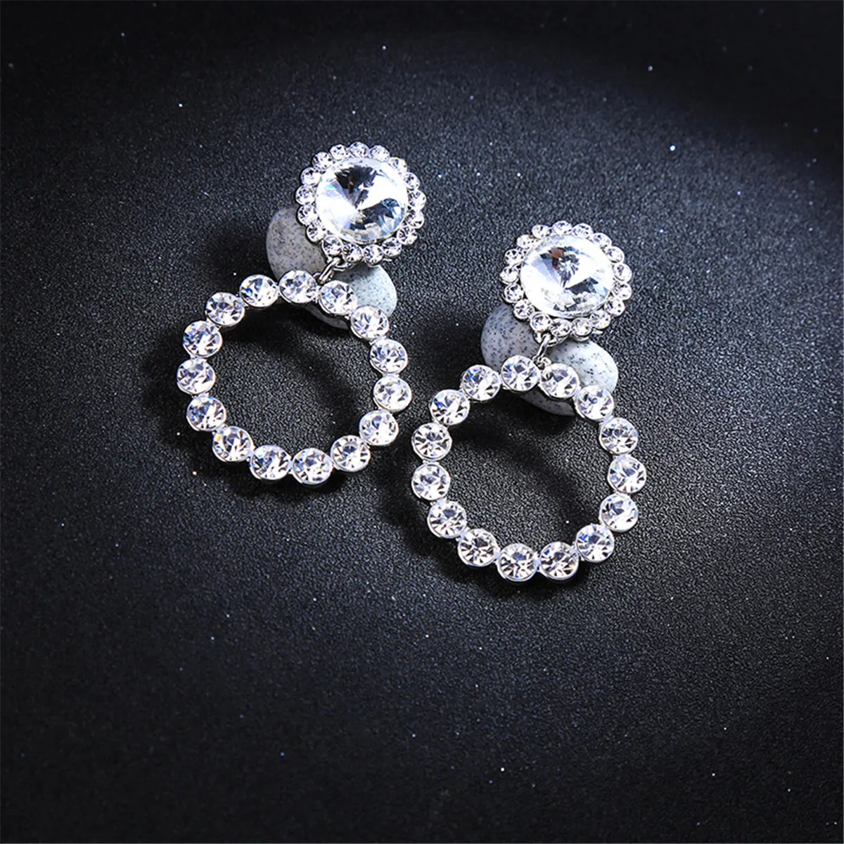 Cubic Zirconia Round Cut Bezel Dangle Hoop Drop Earrings