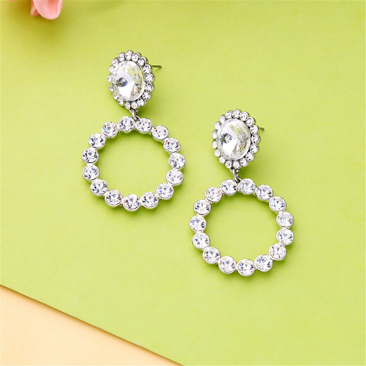 Cubic Zirconia Round Cut Bezel Dangle Hoop Drop Earrings