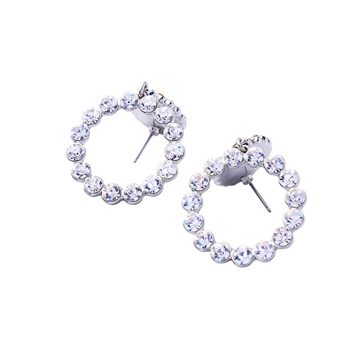 Cubic Zirconia Round Cut Bezel Dangle Hoop Drop Earrings