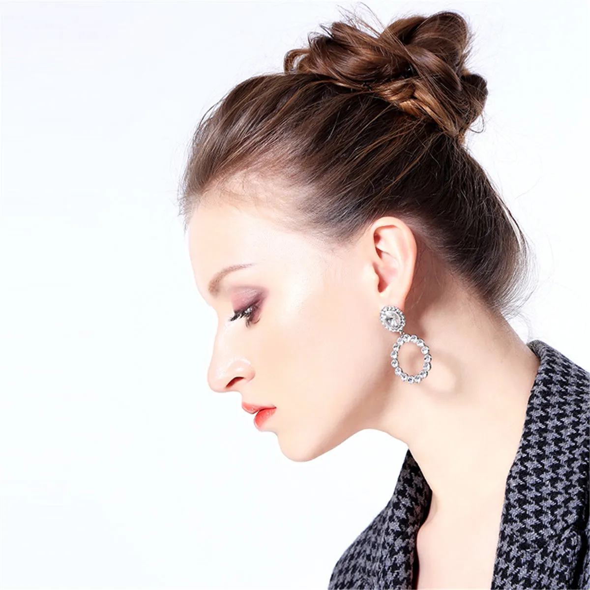 Cubic Zirconia Round Cut Bezel Dangle Hoop Drop Earrings