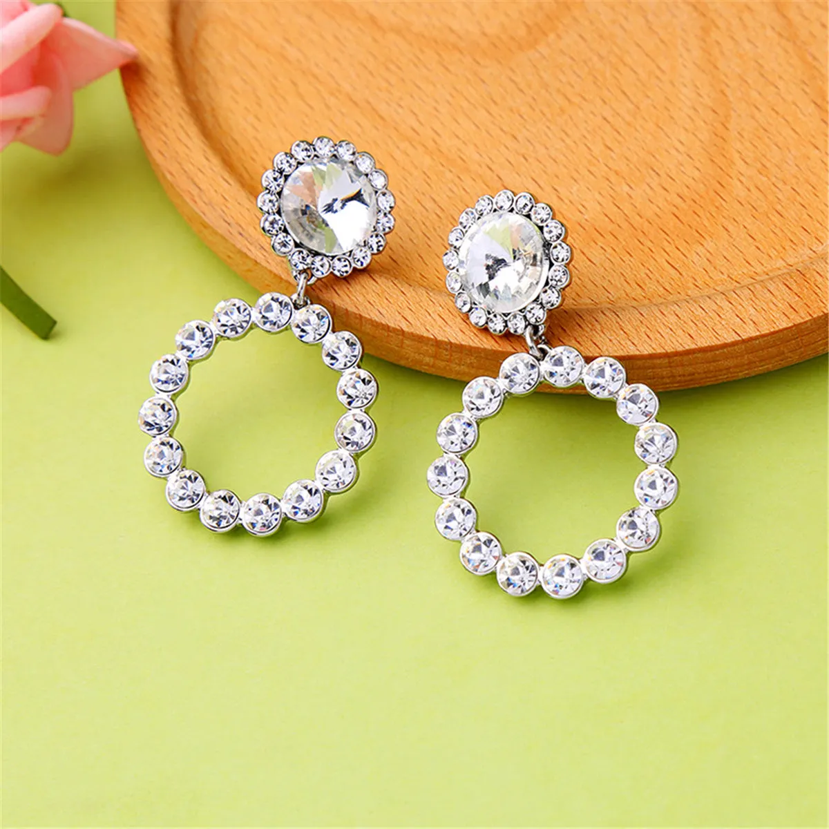 Cubic Zirconia Round Cut Bezel Dangle Hoop Drop Earrings
