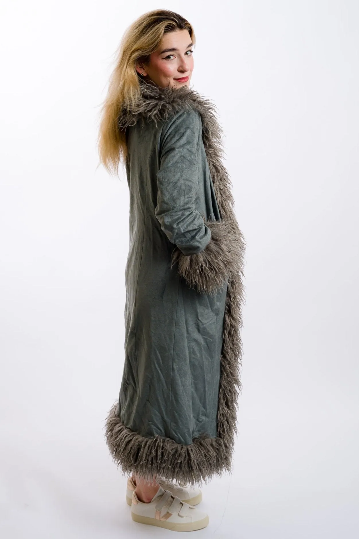 Daisy Street Faux Suede Afghan Coat - Grey