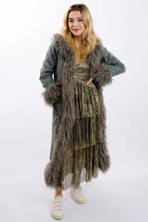Daisy Street Faux Suede Afghan Coat - Grey