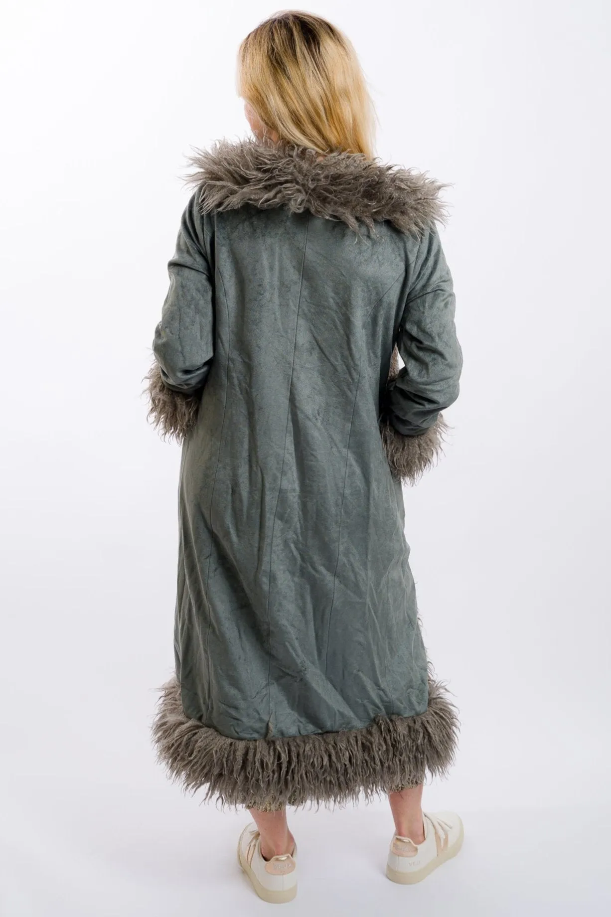 Daisy Street Faux Suede Afghan Coat - Grey