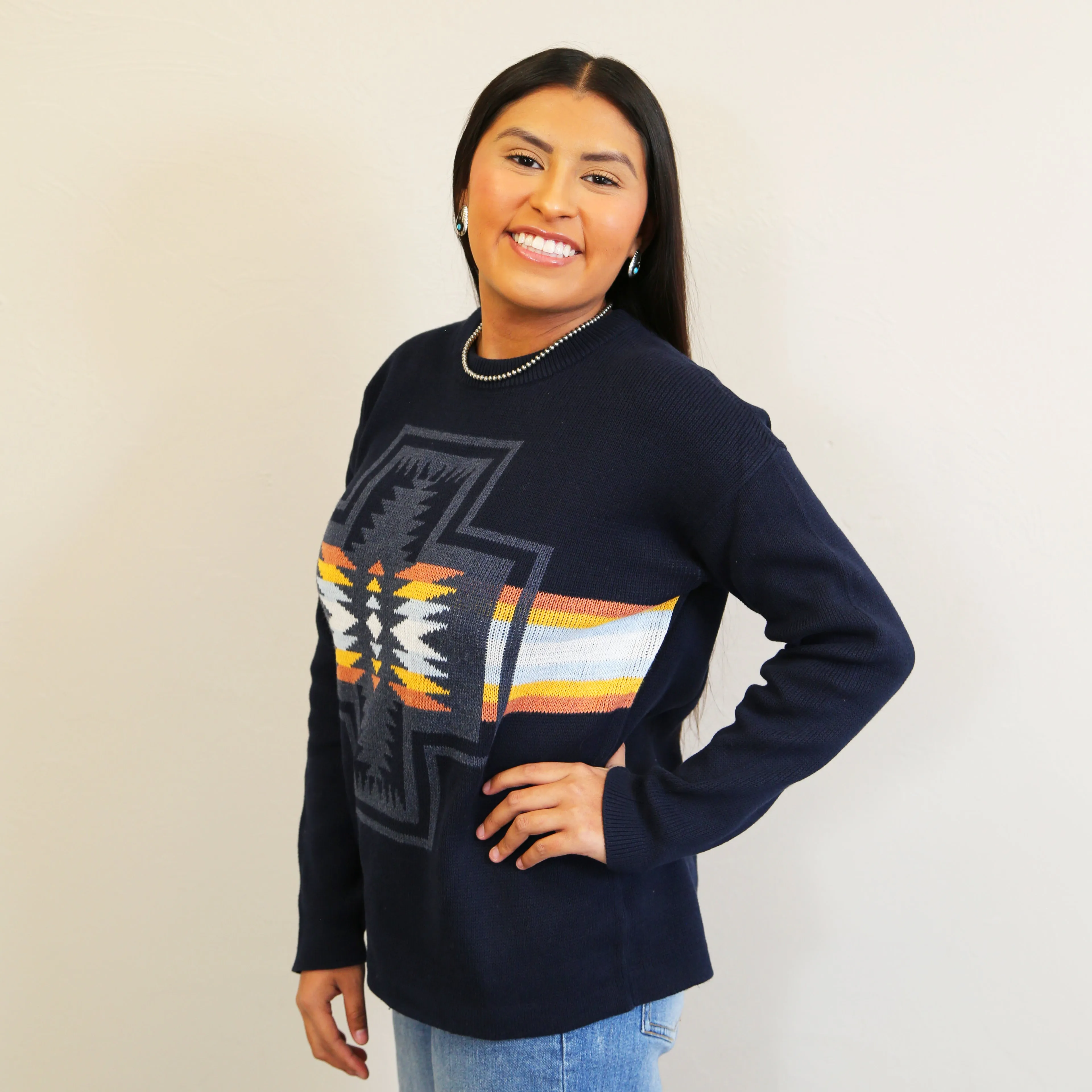 Dark Blue Harding Graphic Cotton Sweater