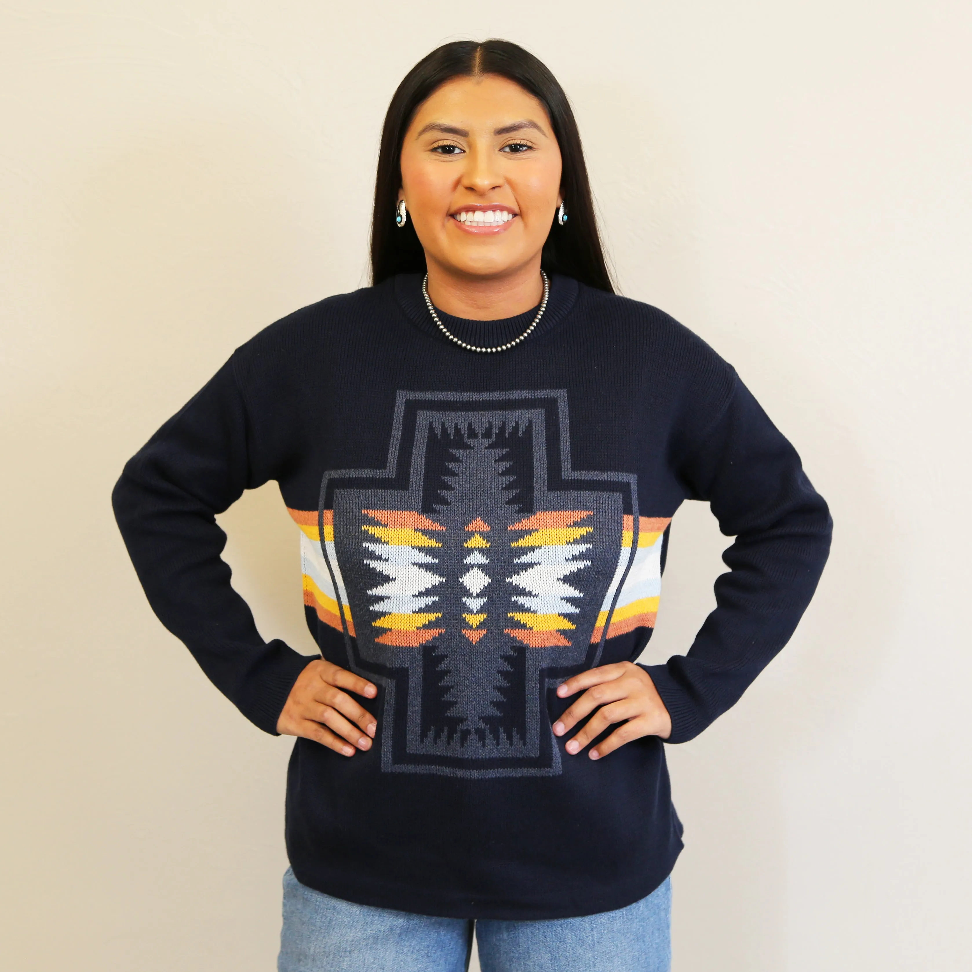Dark Blue Harding Graphic Cotton Sweater
