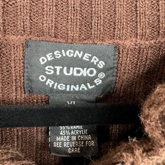 Designers Studio Women's Brown Suede &amp; Knit Vest XL Full Zip Casual