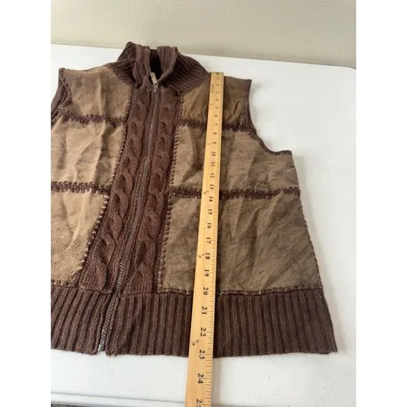 Designers Studio Women's Brown Suede &amp; Knit Vest XL Full Zip Casual