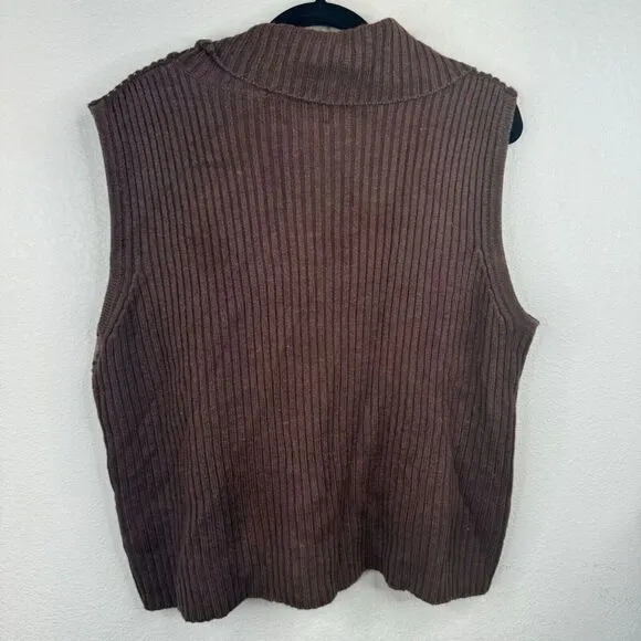 Designers Studio Women's Brown Suede &amp; Knit Vest XL Full Zip Casual