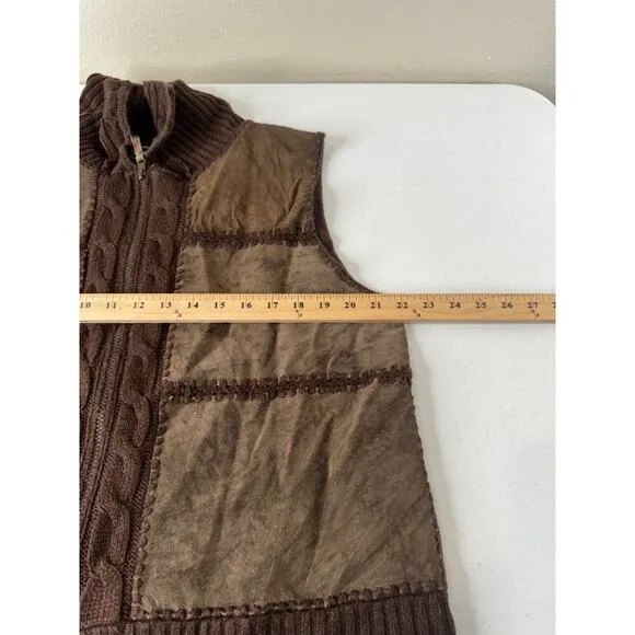 Designers Studio Women's Brown Suede &amp; Knit Vest XL Full Zip Casual
